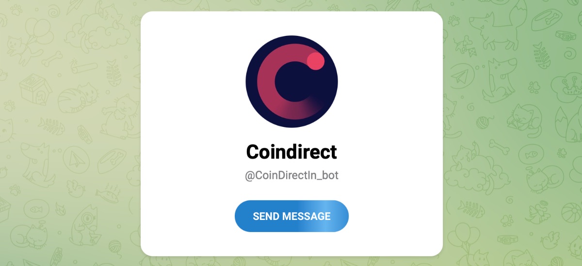 Внешний вид телеграм бота Coindirect