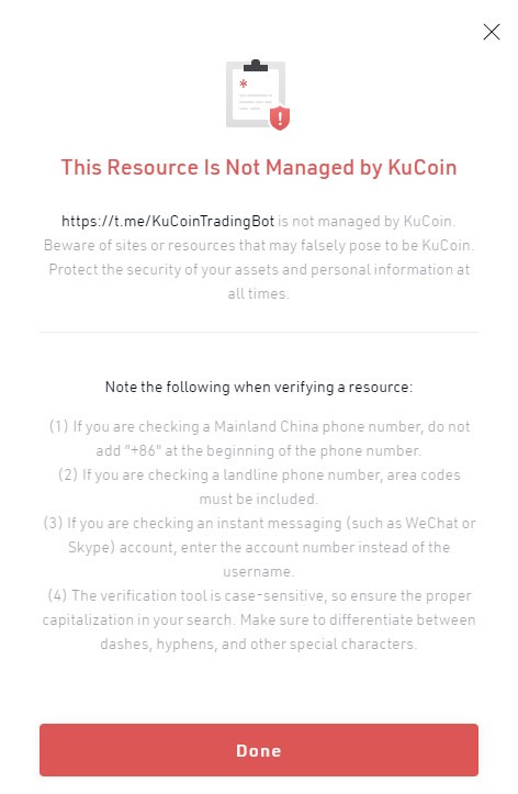 Идентификация бота Телеграмм KuCoin