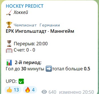 Прогнозы на канале Telegram HOCKEY PREDICT