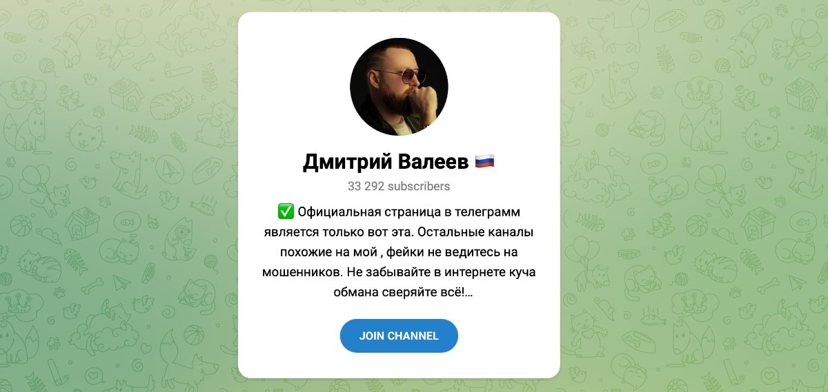 Внешний вид телеграм канала Дмитрий Валеев
