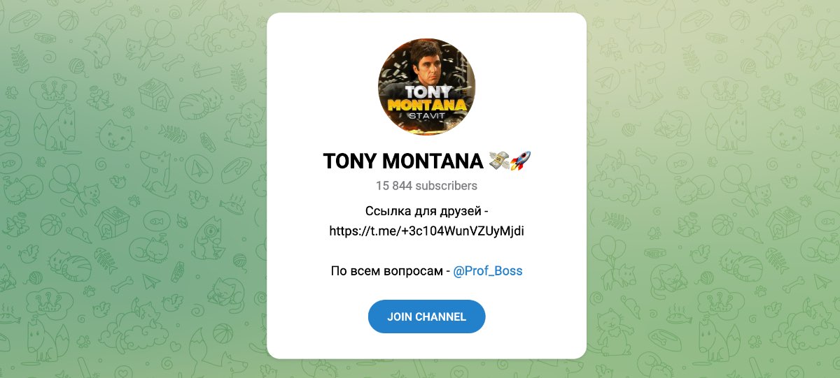 Внешний вид телеграм канала TONY MONTANA
