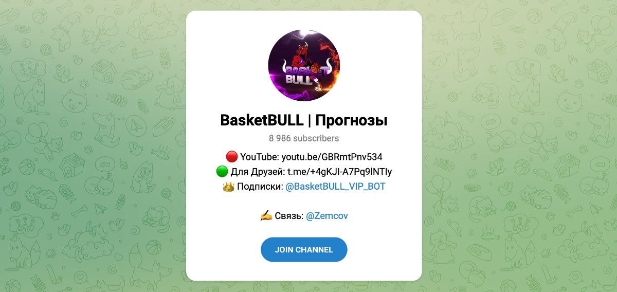 Внешний вид телеграм канала BasketBULL | Прогнозы