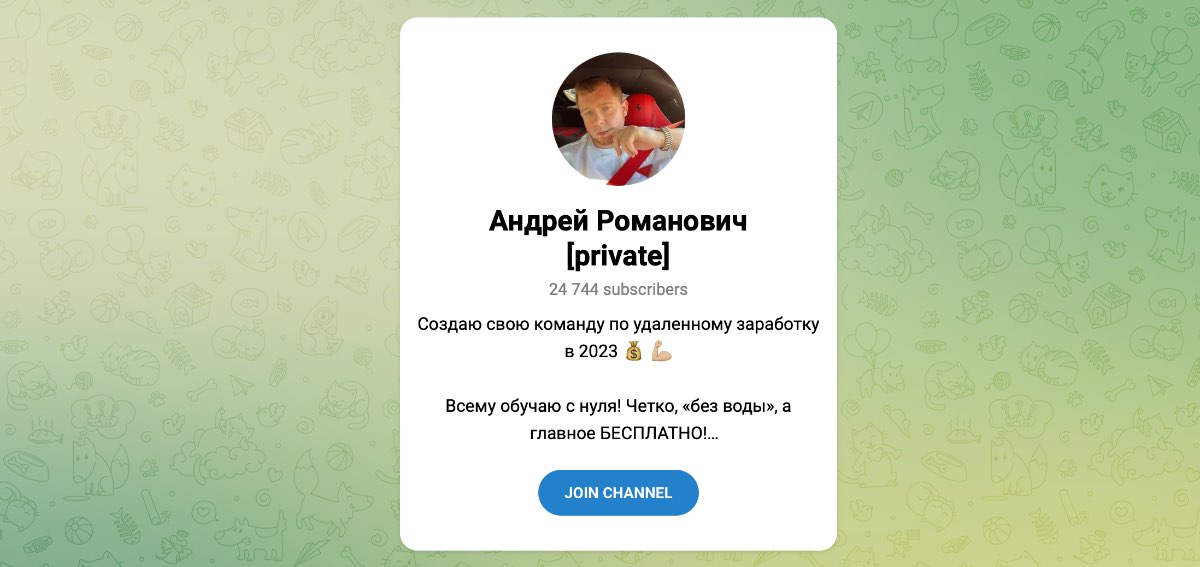 Внешний вид телеграм канала Андрей Романович [private]