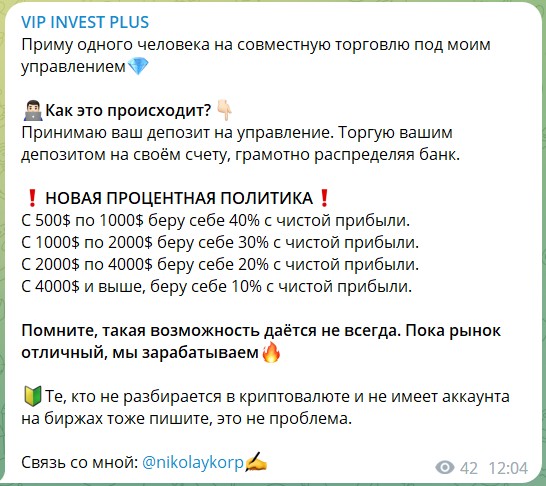 Инвестиции на канале Telegram VIP INVEST PLUS