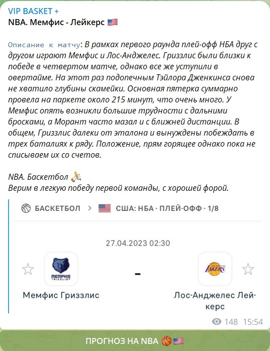 Бесплатные прогнозы на баскетбол с канала VIP BASKET +