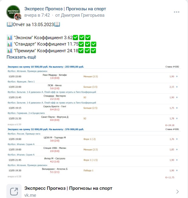 Статистика по экспрессам в группе VK Дмитрий Григорьев