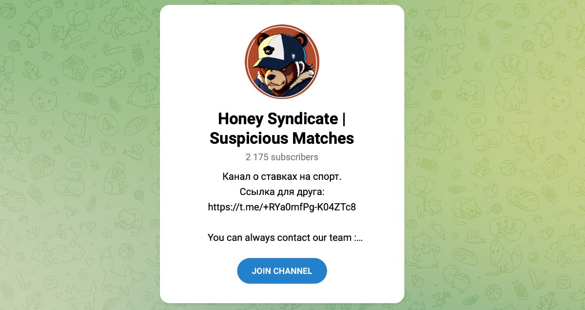 Внешний вид телеграм канала Honey Syndicate | Suspicious Matches