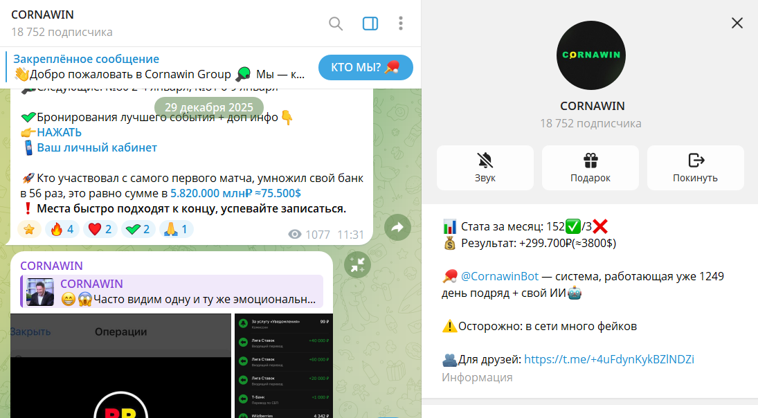 Обзор канала в телеграме CORNAWIN