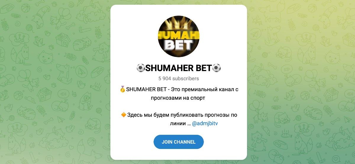 Внешний вид телеграм канала SHUMAHER BET