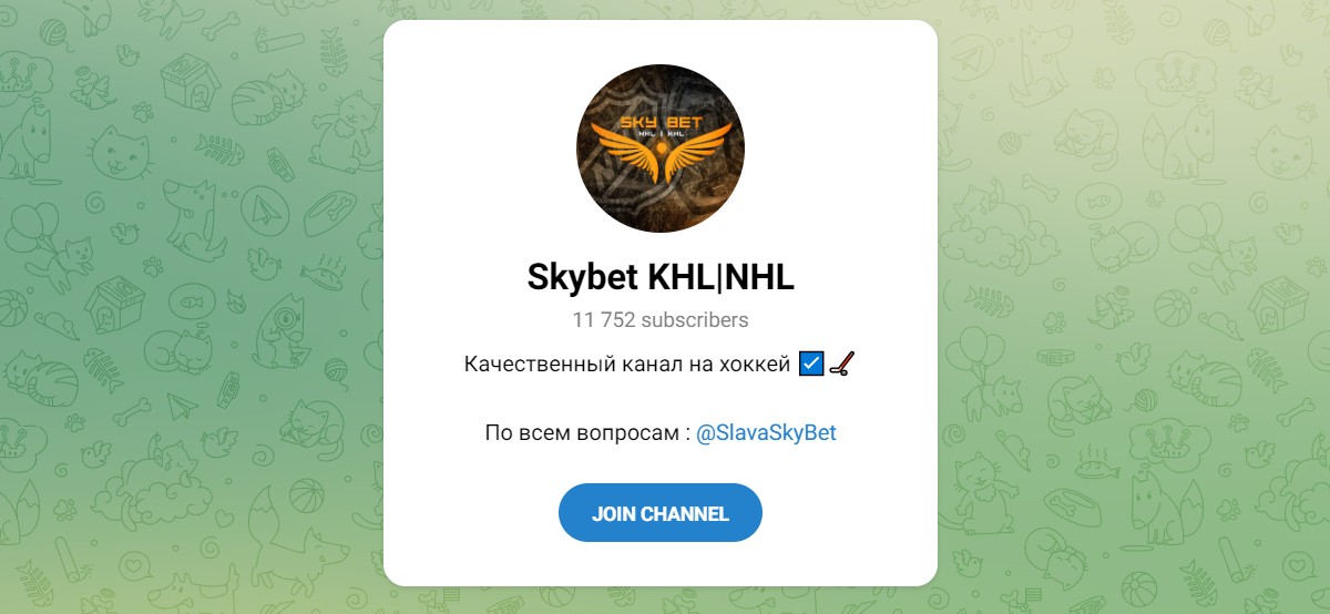 Внешний вид телеграм канала Skybet KHL NHL