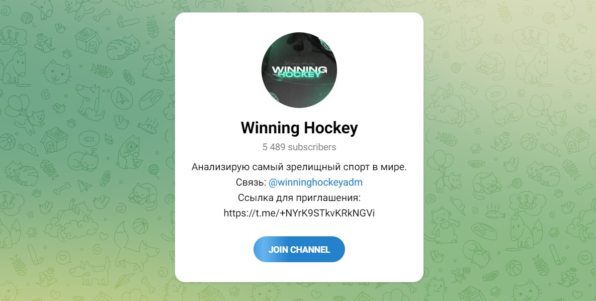 Внешний вид телеграм канала Winning Hockey
