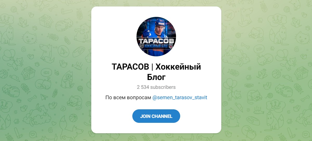 Внешний вид телеграм канала Тарасов Хоккейный блог