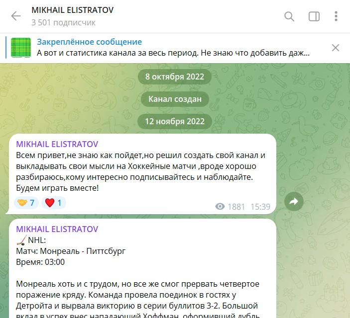 История о канале Telegram MIKHAIL ELISTRATOV