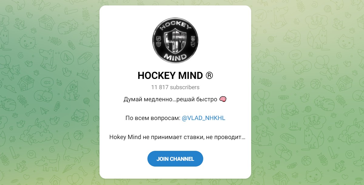 Внешний вид телеграм канала Hockey Mind