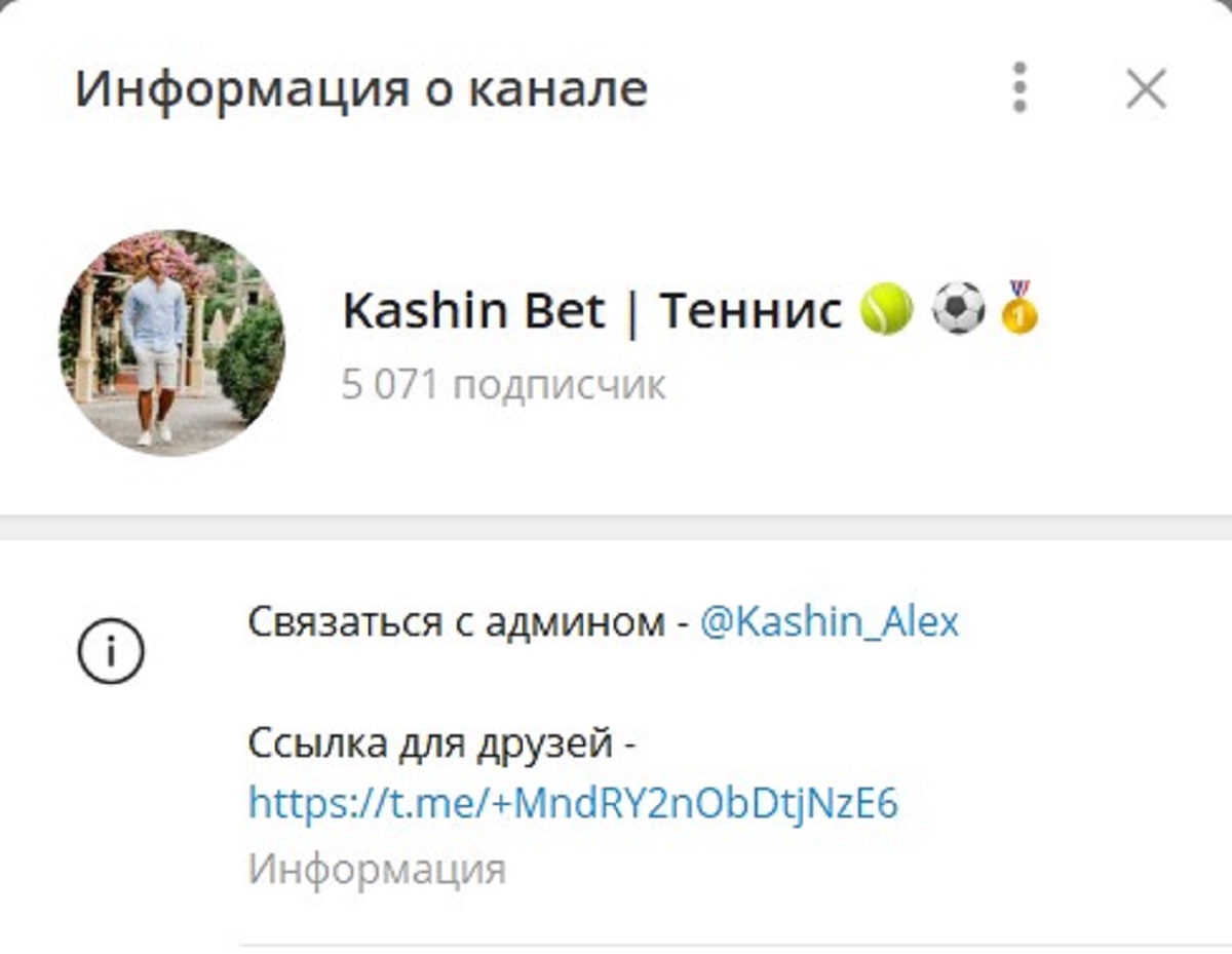 Внешний вид телеграм канала Kashin Bet