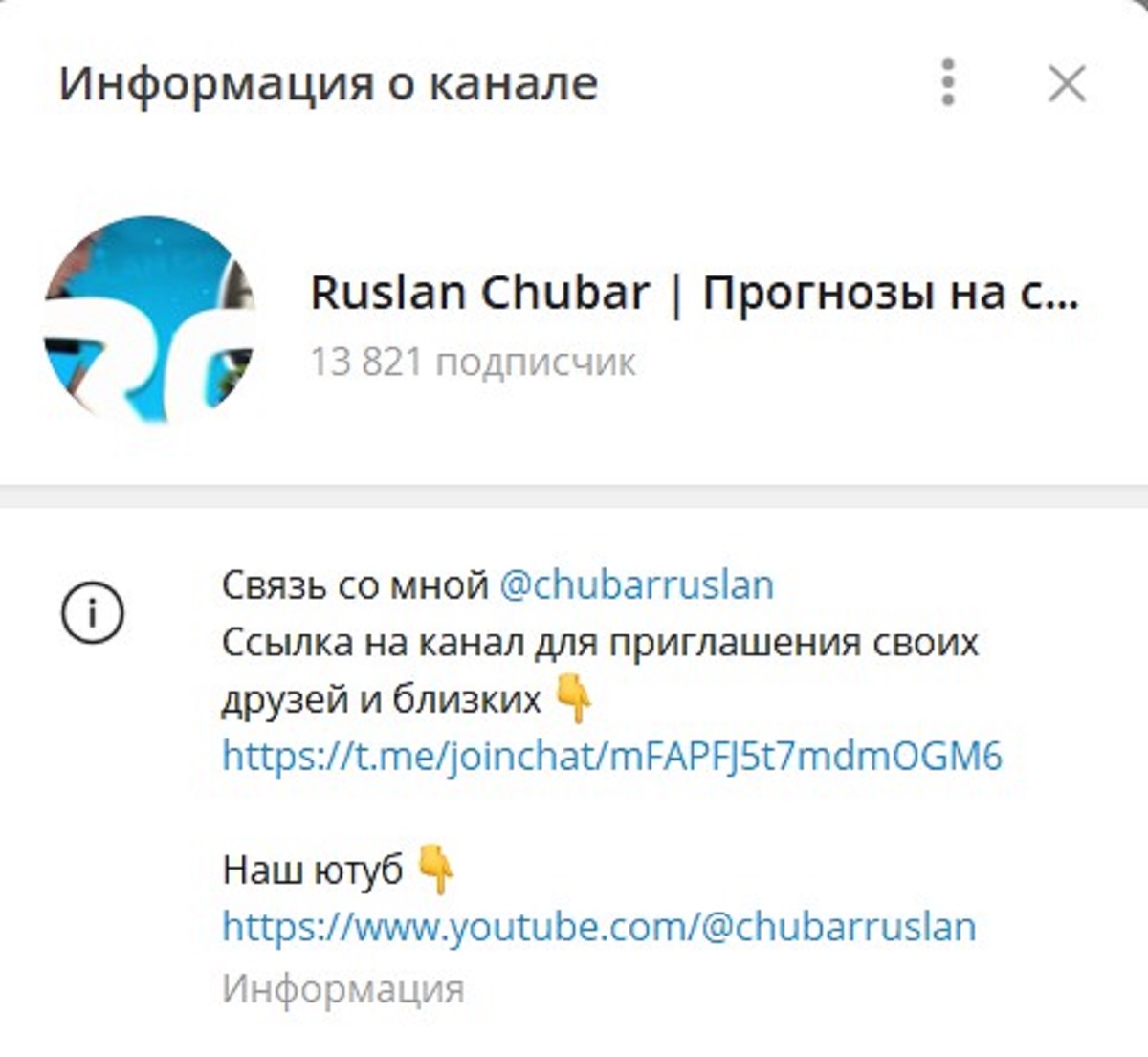 Внешний вид телеграм канала Ruslan Chubar