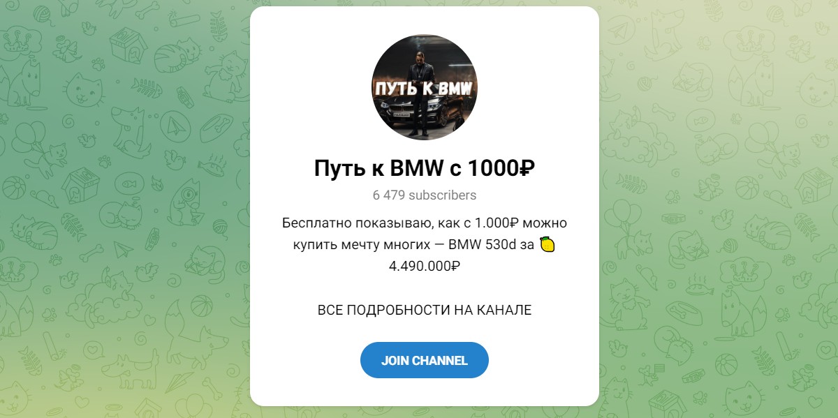 Внешний вид телеграм канала Путь к BMW с 1000