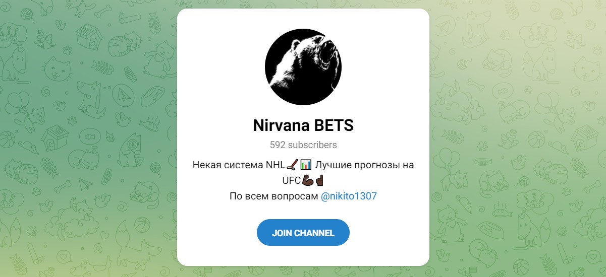 Внешний вид телеграм канала Nirvana BETS