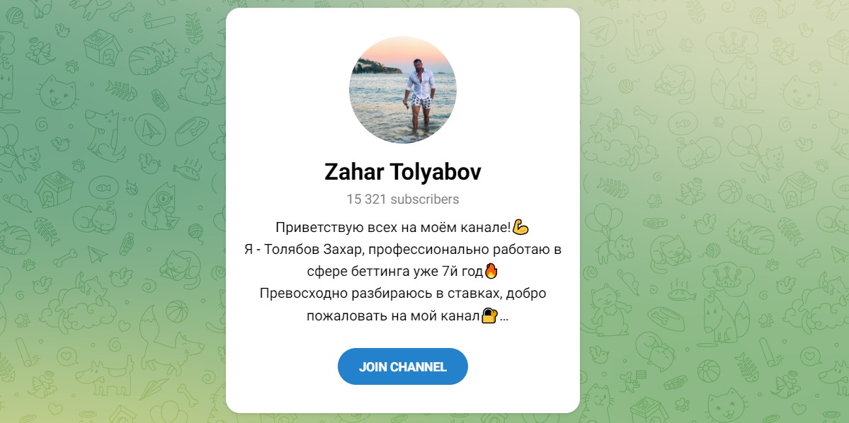 Внешний вид телеграм канал Zahar Tolyabov