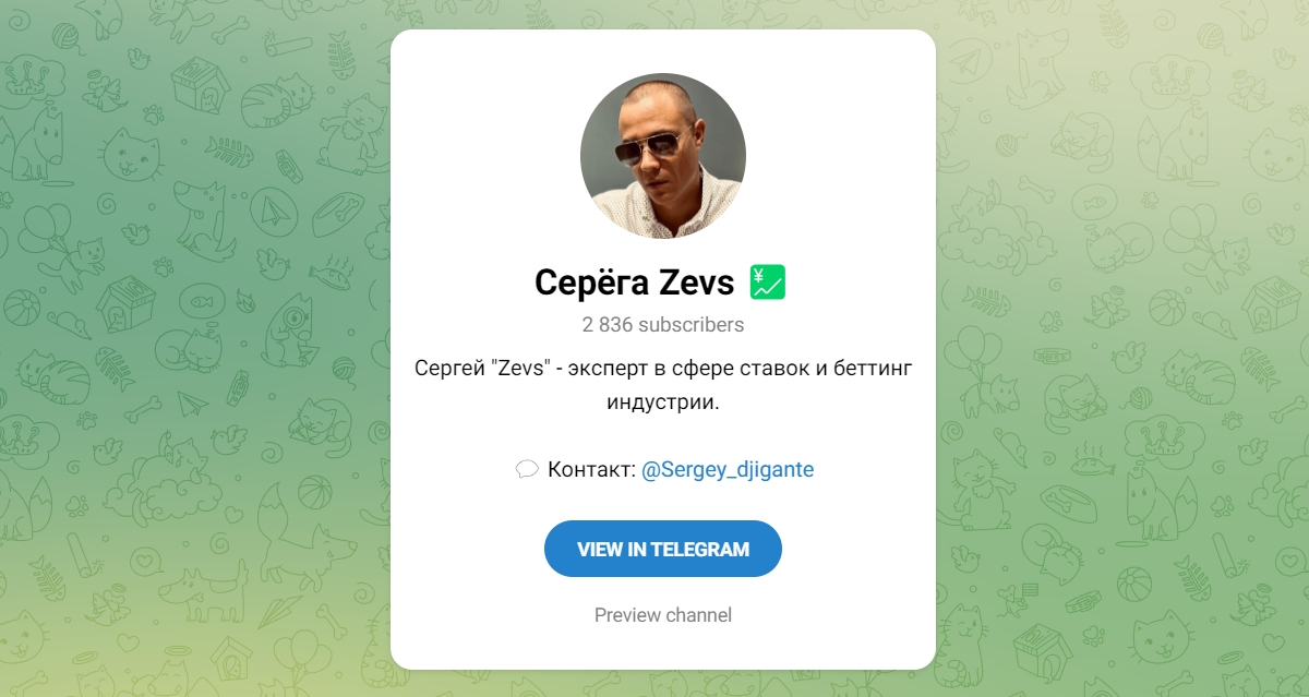 Внешний вид телеграм канала Серега Zevs