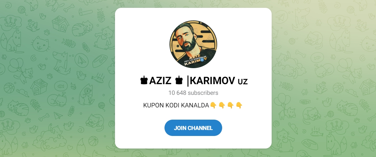 Внешний вид телеграм канала AZIZ KARIMOV