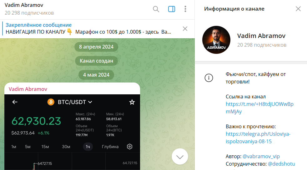 Информация по каналу в телеграме Vadim Abramov
