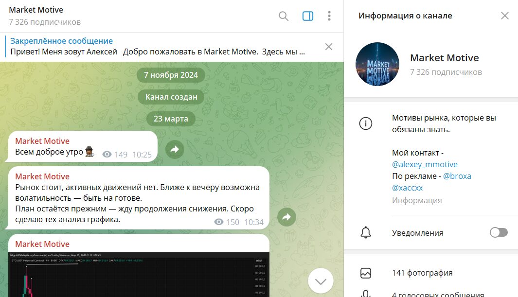 Информация по каналу в телеграме Market Motive
