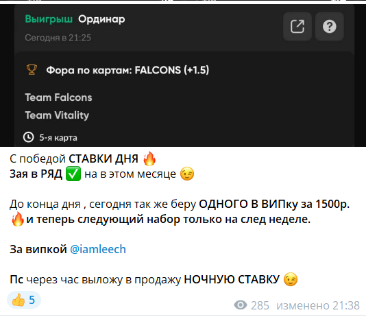 Платная подписка на закрытый канал ТГ LeeCHBet