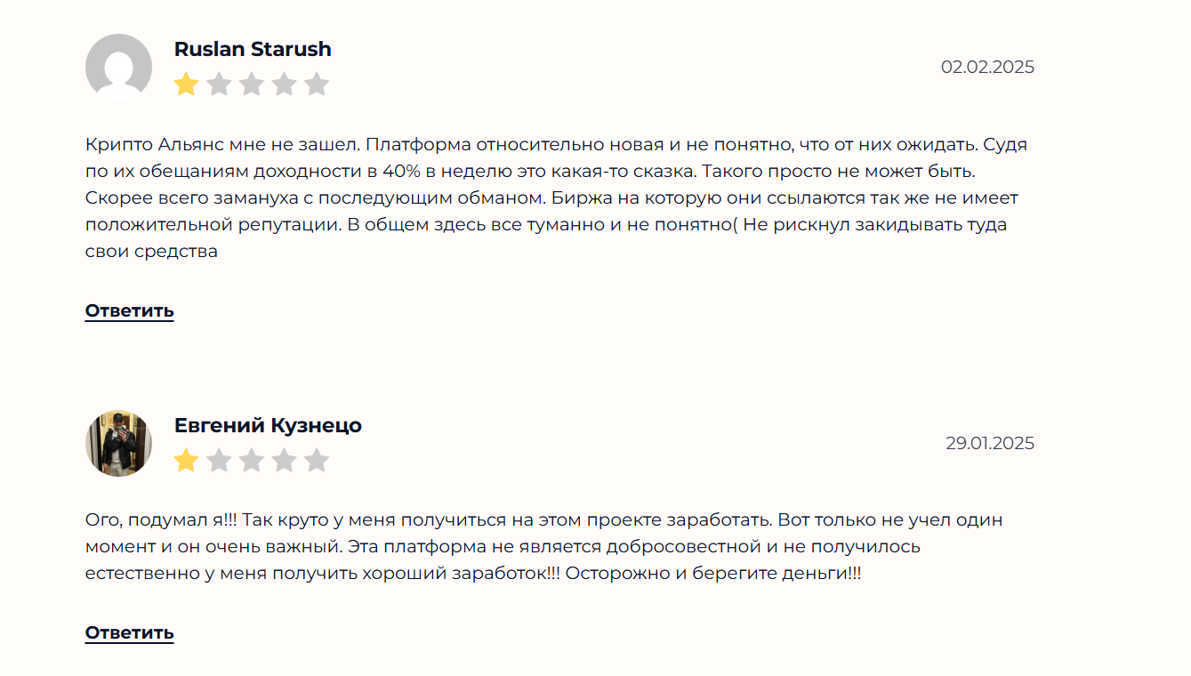 Отзывы о сигналах на канале ТГ Crypto Alliance Мартин