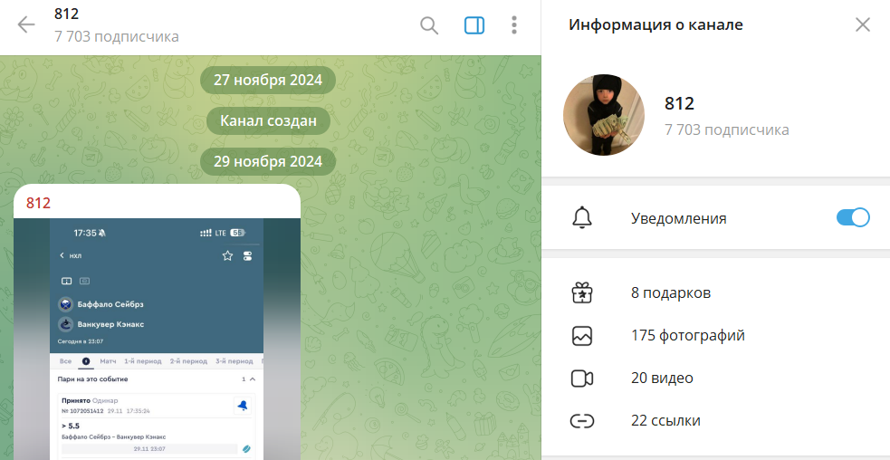 Вводная информация по каналу в телеграме 812
