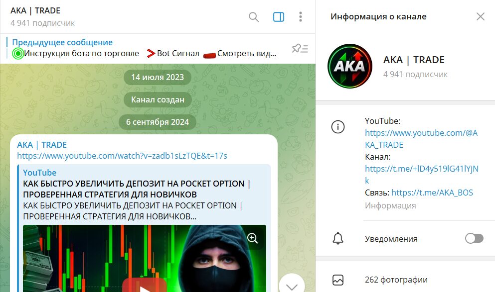 Описание канала в телеграмме АКА ТРЕЙД