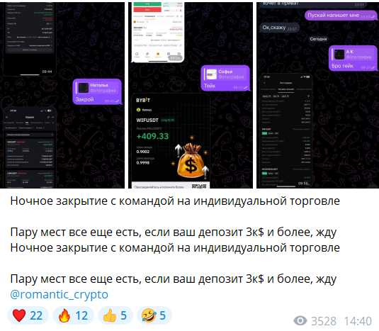 Приватные сигналы на канале TG Crypto Romantic