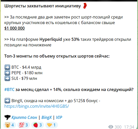 Обзоры рынка на канале ТГ Крипто слон