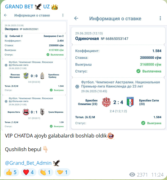 Платный ВИП чат GRAND BET в телеграмме