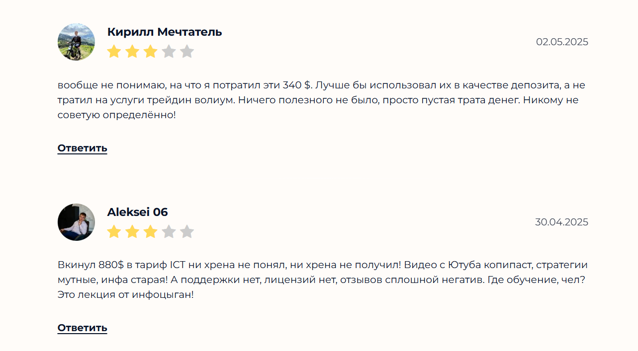 Отзывы о курсе обучения на сайте Trading Volium
