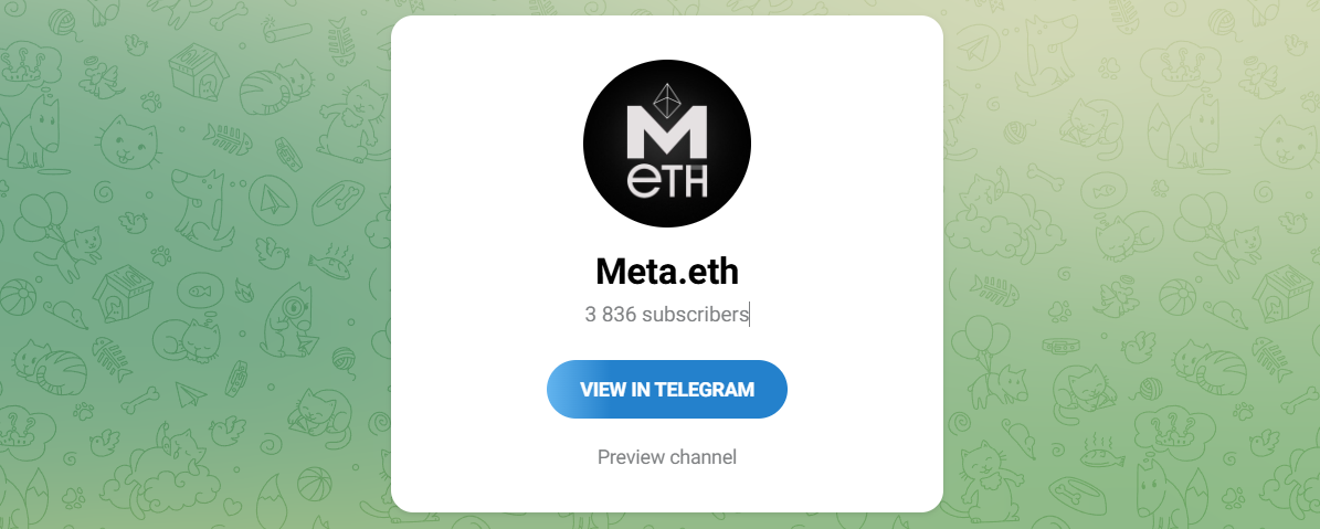 Внешний вид телеграм канала Meta.eth Внешний вид телеграм канала Meta.eth