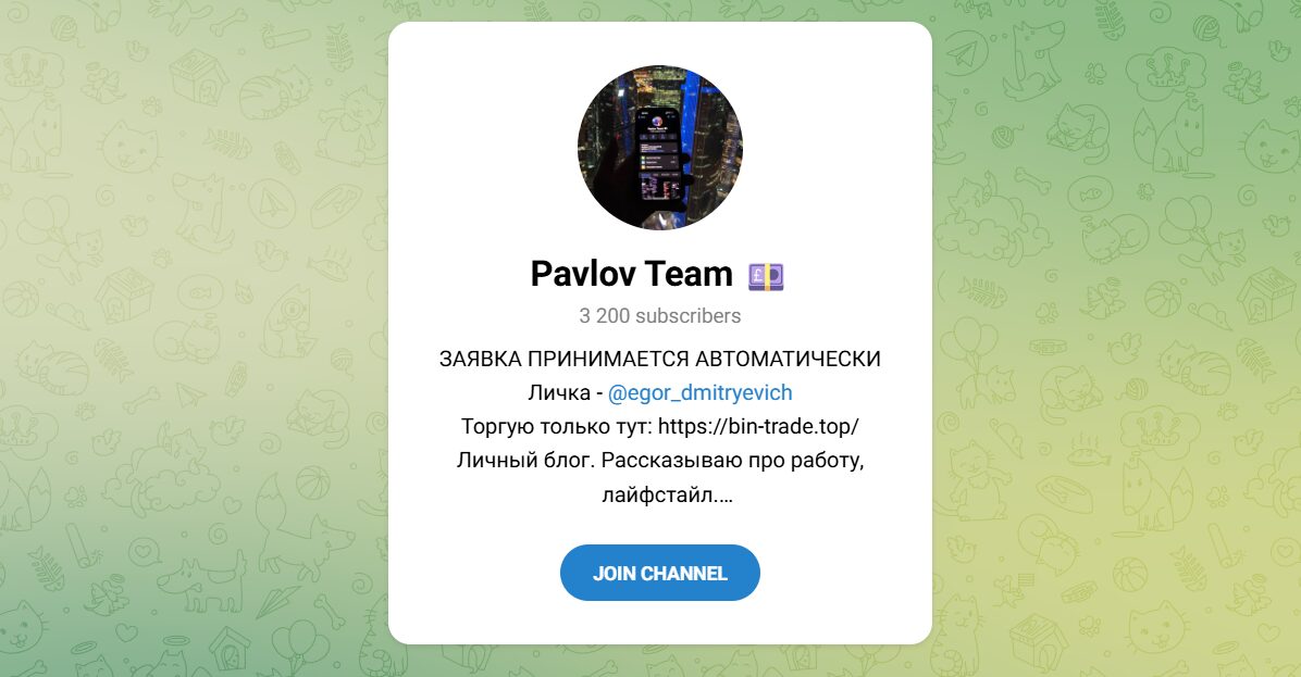 Внешний вид телеграм канала Pavlov Team Внешний вид телеграм канала Pavlov Team