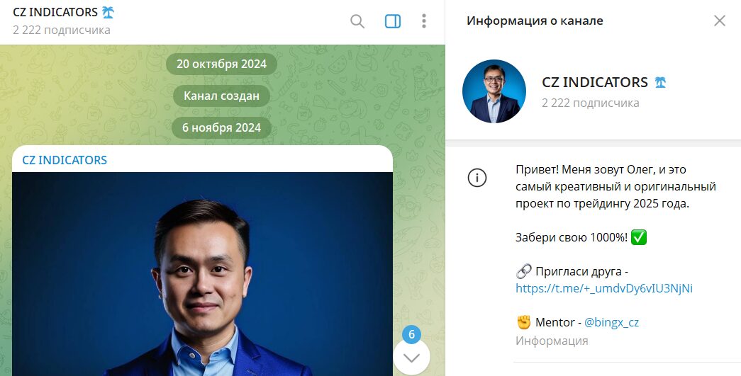 Все о канале Telegram CZ INDICATORS с торговыми сигналами