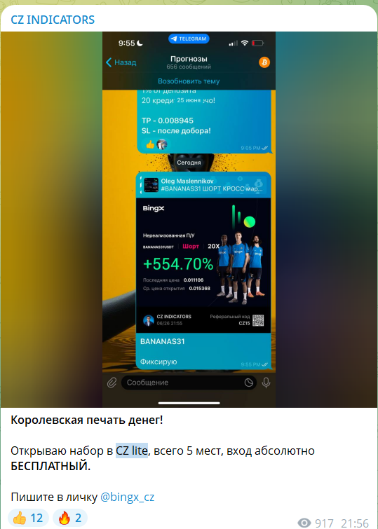 Закрытый канал Telegram CZ INDICATORS с сигналами для торгов
