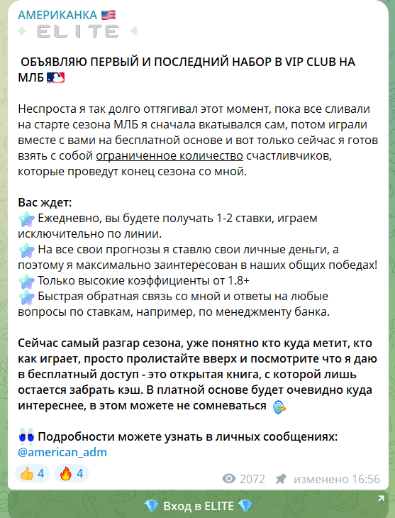 Платная подписка на канале Телеграм Американка
