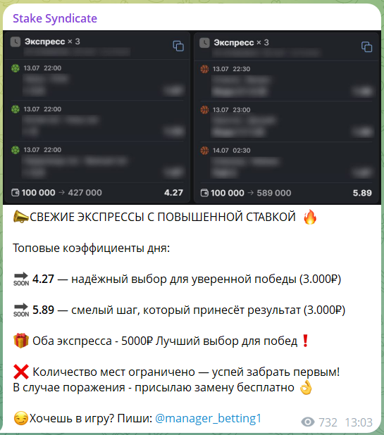 Платные экспрессы на канале TG Stake Syndicate