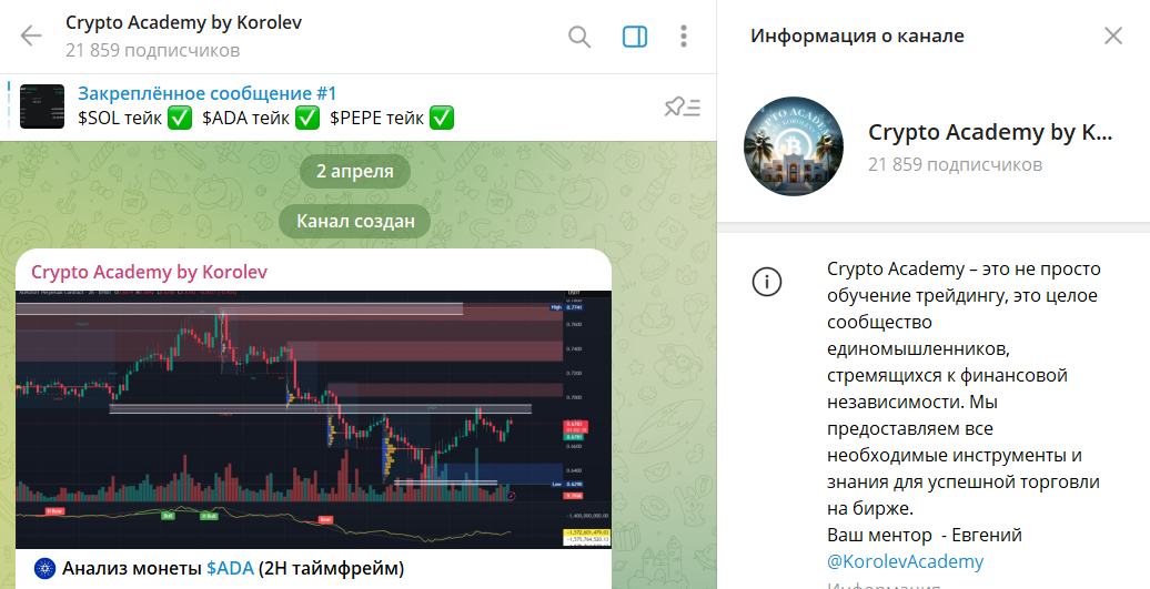 Дата обоснования канала TG Crypto Academy by Korolev