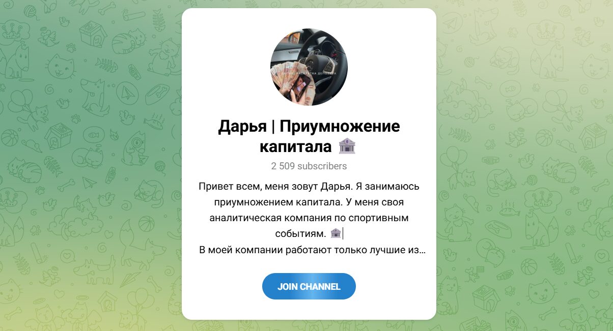 Внешний вид телеграм канала Дарья Приумножение капитала