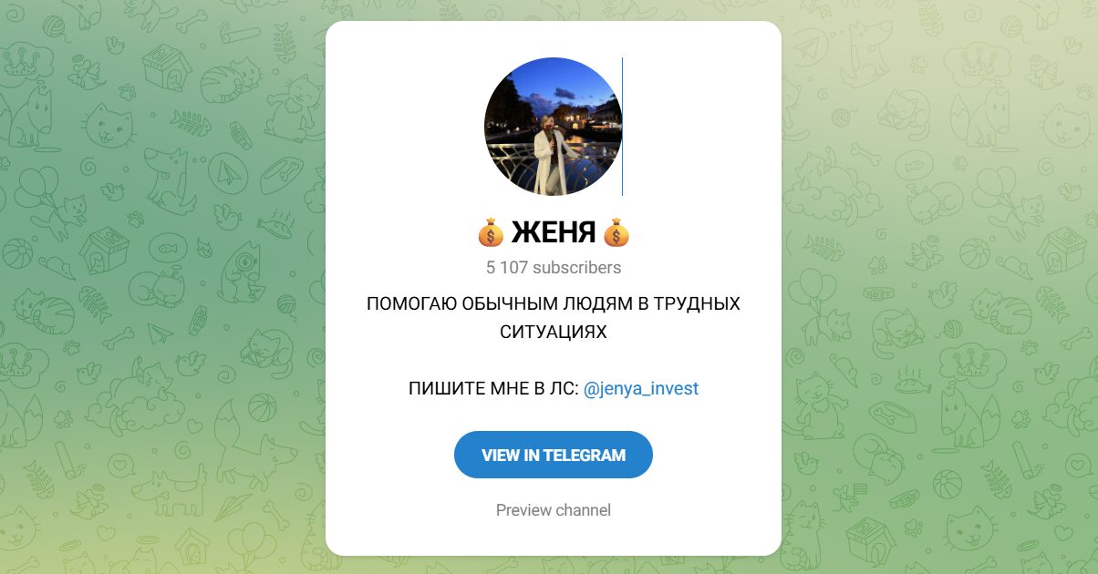 Внешний вид телеграм канала ЖЕНЯ