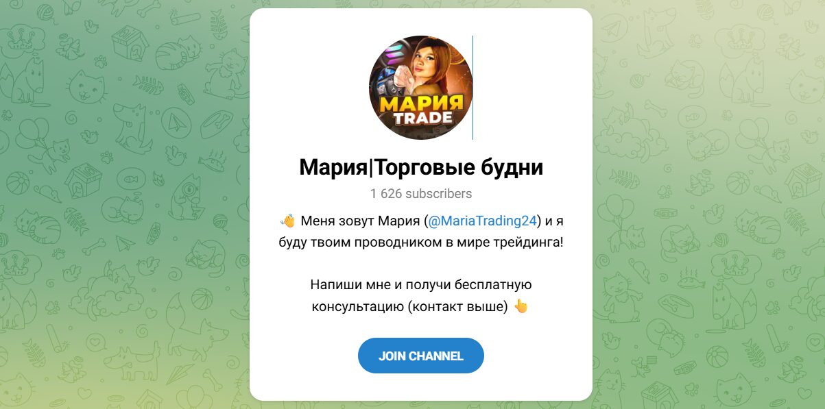 Внешний вид телеграм канала Мария Торговые будни