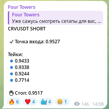 Бесплатный сигнал с канала в телеграме Four Towers