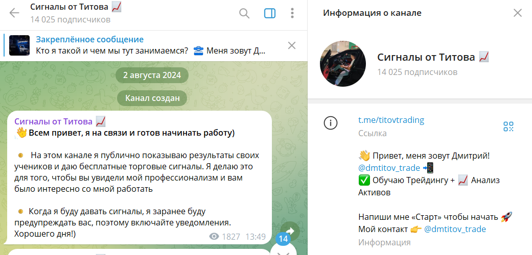 Вводная информация по каналу в телеграме Сигналы от Титова