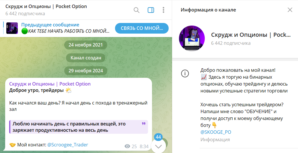 Обзор канала в телеграме Скрудж и опционы