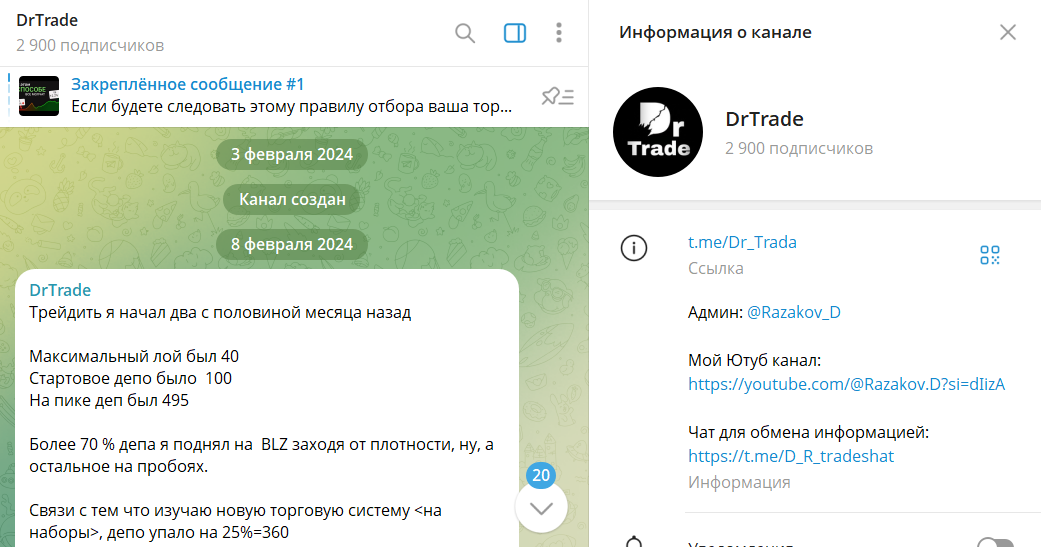 Обзор канала в телеграме DrTrade с сигналами