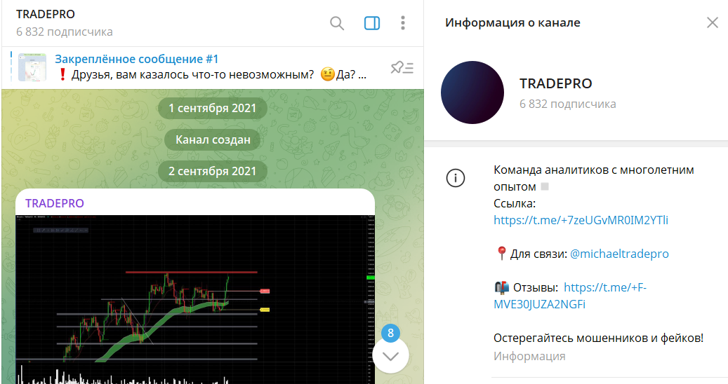 Описание канала в телеграмме TRADEPRO